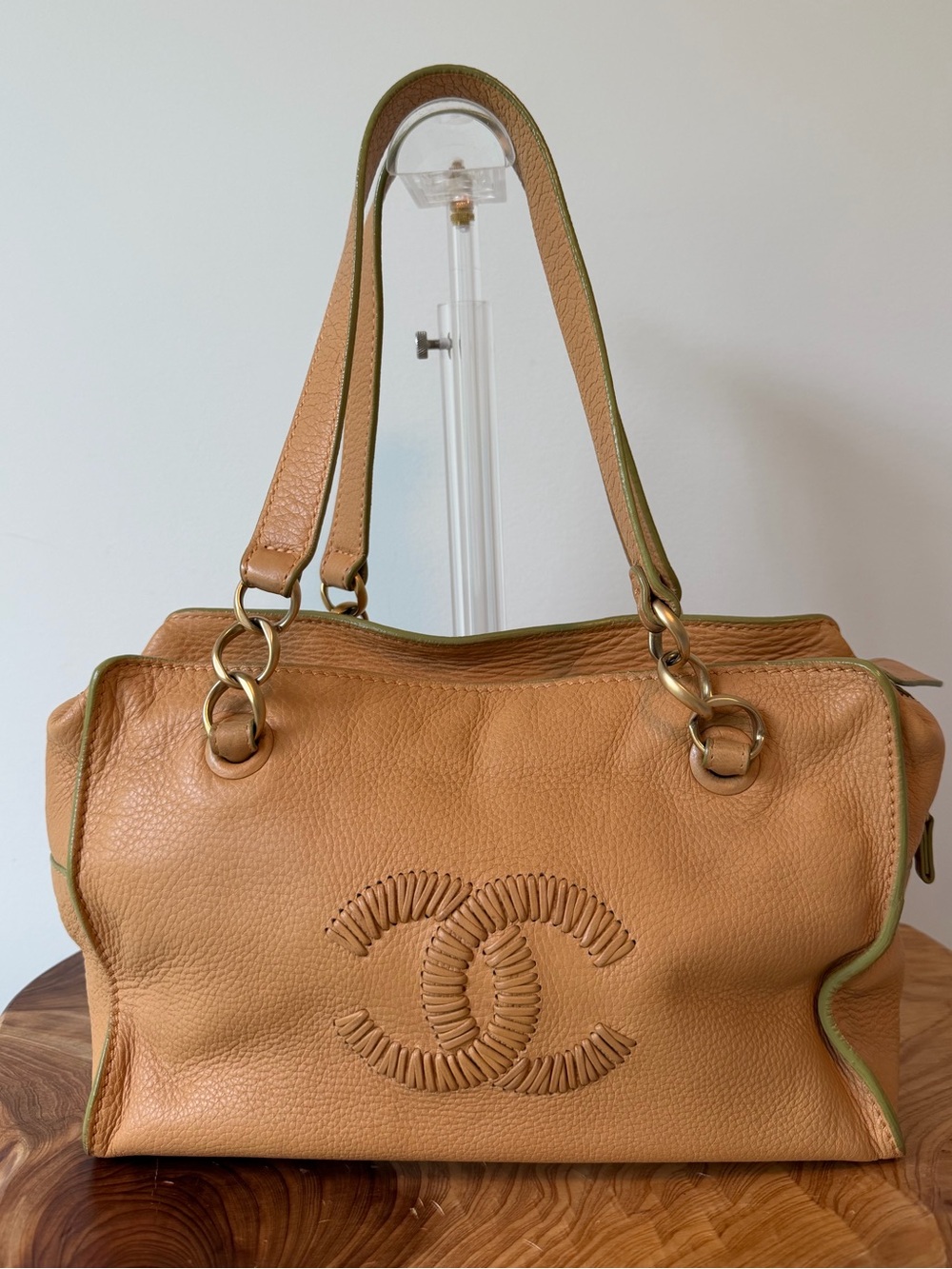 CHANEL whipstitch vintage bowler bag caramel soft leather